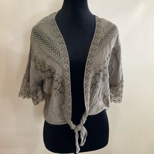 No Boundaries Hunter Green Crochet Lace Accent Shrug